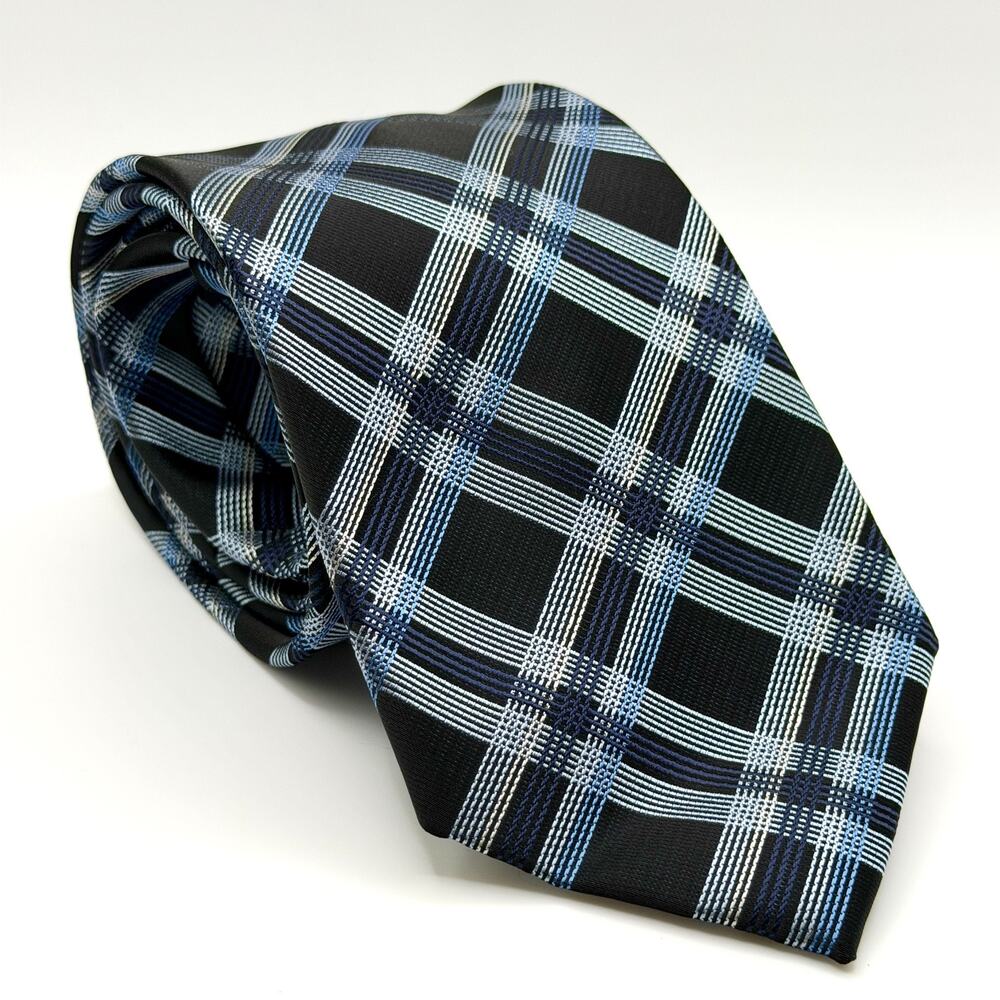 Vintage Y2k Alexander Julian Black Blue Plaid Necktie